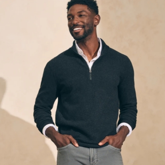 Faherty Legend Sweater Quarter Zip Heathered Black Twill Men's Size XXL - Picture 1 of 7